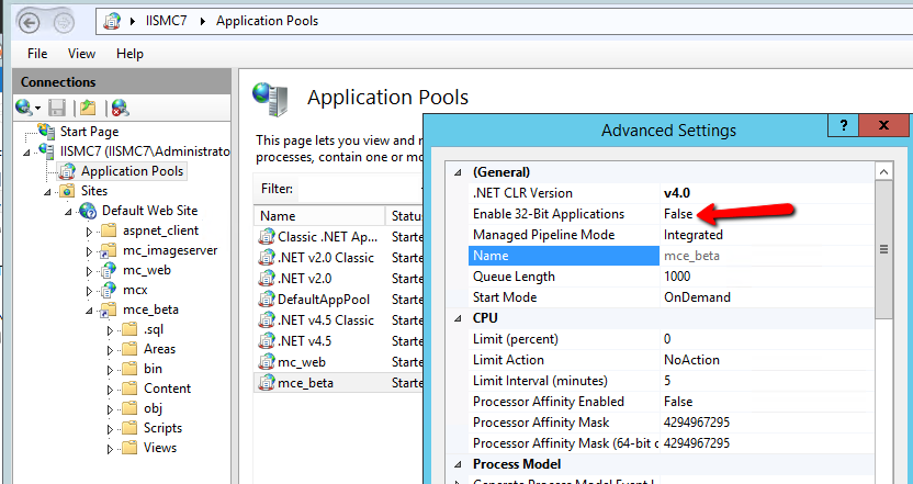 Advanced Settings in Application Pools